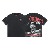 Cross-border gs american high street washed retro skull racing machine girl printing short-sleeved fashion