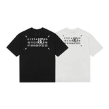 Ready-to-ship, actual product photos: minimalist short-sleeve summer t-shirt with reverse logo print and lettering