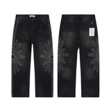 American retro valeforever washed distressed hotfix rhinestone ripped denim shorts - high street style