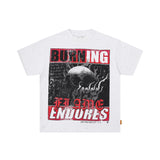 First row wake up and be fierce flame tee hot diamond washed and distressed short