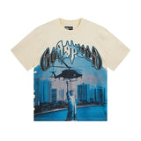 Cross-border gs american high street washed retro skull racing machine girl printing short-sleeved fashion