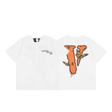 Cross-border supply large v letter lne cherry blossom short half-sleeve sketch embroidery lip print graffiti print short