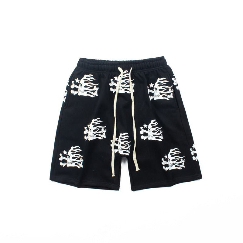 Hip-hop shorts american high street retro hip hop street hell skull short skull drawstring half lengthshorts