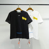 Correct version off classic yellow tape arrow warning line short-sleeved ow couple wear loosetrendyt
