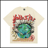 Hs american high street retro washed portrait short-sleeved t-shirt long sleeves sweatshirt hoodie