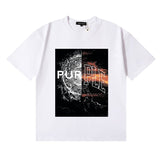 Wholesale high street purple br@nd american style short sleeve loose retro casual t-shirt couple trendy tee