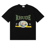 Rhude T Shirts Morocco Seaview Sailing Print Cotton Casual Short Sleeves Men and Women