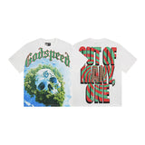 European and american high street gd rock heavy industry washed distressed skull letter speed short sleeve