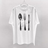 High-definition digital print dinnerware spoon and fork graphic short-sleeve t-shirt