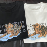 Cat print brushed double gauze pure cotton short sleeve t-shirt for men