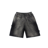 Hip-hop shorts american high street hip hop street big gletterprinting washed distressed lumberjack workwear shorts half length pants