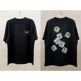 Simple, heavyweight, dice-pattern printed, pure cotton, plus-size short-sleeve t-shirt