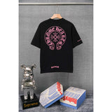 authentic edition chest pocket cross gradient horseshoe flower print short sleeve couple t-shirt