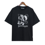 Cross-border pa spray-painted letter short-sleeved palm tree fog high street graffiti logo t