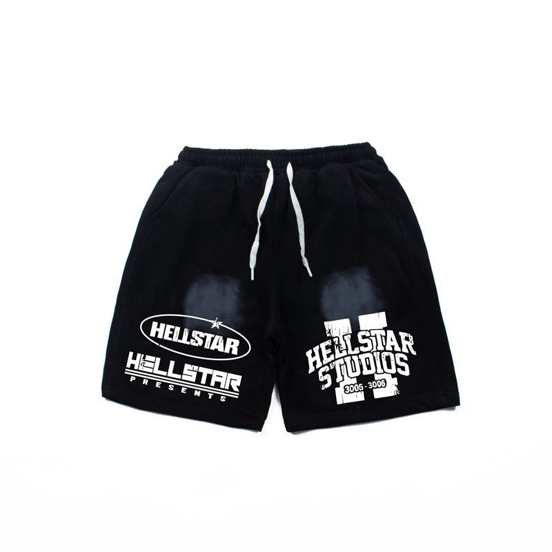 Hip-hop shorts american high street hip hop street sports pants hell distressed retro shorts half length pants loose pants