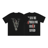 Cross-border supply large v letter lne cherry blossom short half-sleeve sketch embroidery lip print graffiti print short