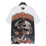 gods short-sleeved heavy weight washed fog high street rock band skull pure cottonprinting t-shirt