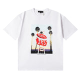 Wholesale high street purple br@nd american style short sleeve loose retro casual t-shirt couple trendy tee