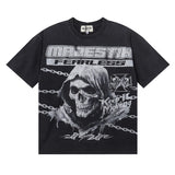 MAJESTIK T Shirts Death Chain Garment Dyed Printing Crop Tee Hot Diamond