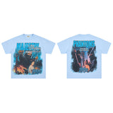 Majestik american street style retroprinting distressed loose hot diamond high street style tops short-sleeved t-shirt