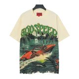 High version gods short sleeve heavy weight washed fog high street rock band skull pure cottonprinting round