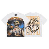 European and american high street gd rock heavy industry washed distressed skull letter speed short sleeve