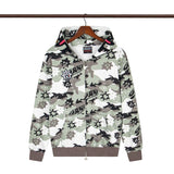 streetwear zip hoodie cartoon letter print zip-up sweatshirt and pants camouflage set