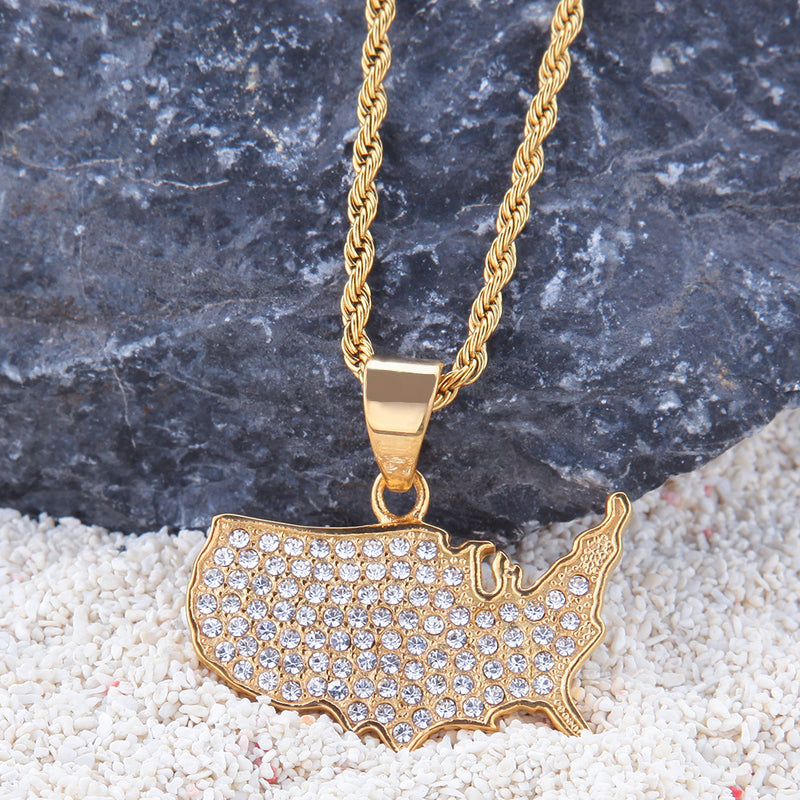 Jewelry Diamond Map Plate Pendant Necklace