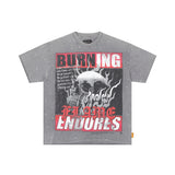 First row wake up and be fierce flame tee hot diamond washed and distressed short