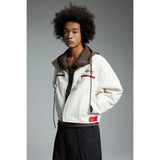 Unisex Baseball Jersey Vintage PU Leather Jacket Loose Stand-Up Jacket