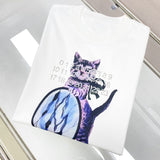 Cute kitten graphic crew neck hd print short sleeve t-shirt - perfect for couples