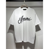 [gram] am flow paint graffiti letter starry sky classic logo print short sleeve couple t-shirt