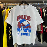 Rhude T Shirts Windsurfing Printed Cotton Casual Short Sleeves Men and Women