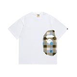 Wholesale japanese style side plaid camo ape head short sleeve color block trendy t-shirt for summer