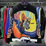 American retro style roughplay jesus faux two-piece long sleeve sweatshirt - skull rock washed distressed ripped