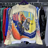 High street style roughplay gorilla print tee - distressed ripped faux layered short sleeve - american retro trend