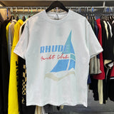 Rhude T Shirts Yacht Club Printed Cotton Short Sleeves Men and Women