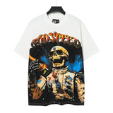 gods short-sleeved heavy weight washed fog high street rock band skull pure cottonprinting t-shirt