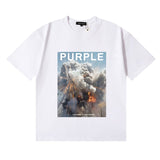 Wholesale high street purple br@nd american style short sleeve loose retro casual t-shirt couple trendy tee