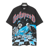 High version gods short sleeve heavy weight washed fog high street rock band skull pure cottonprinting round