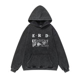 Erd melancholy rich second generation loose washed distressed pig head human face color matching hole hooded sweatshirt zipper