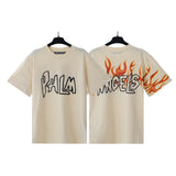 Cross-border pa spray-painted letter short-sleeved palm tree fog high street graffiti logo t