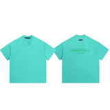 essential double line fog shorts icon laminated stereo letter round neck couple pullover
