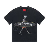 Cross-border wholesale high version gods short-sleeved heavy weight washed fog high street skull pure cotton printed round
