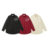 Early autumn printed lightweight long-sleeve cotton shirt with turn-down collar