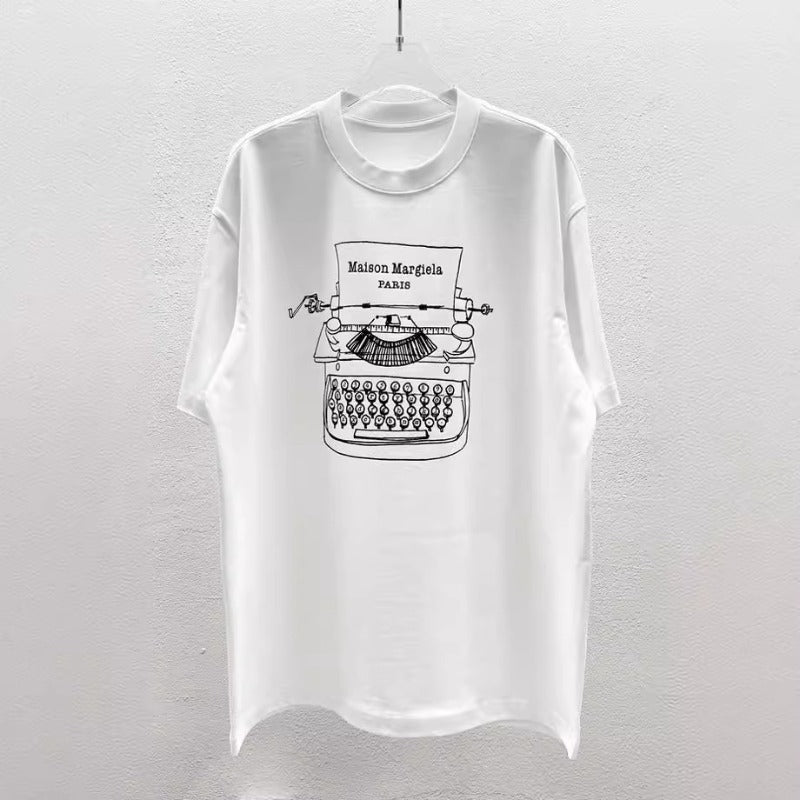Retro typewriter digital direct printing craft round neck short sleeve t