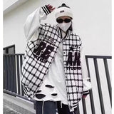 Unisex Baseball Jersey Plaid Baseball Jacket Jacket Loose Spring and Autumn