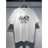 amri flow paint graffiti letter starry sky classic logo print short sleeve couple t-shirt