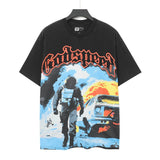 Cross-border wholesale high version gods short-sleeved heavy weight washed fog high street skull pure cotton printed round