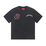 Cross-border wholesale high version gods short-sleeved heavy weight washed fog high street skull pure cotton printed round